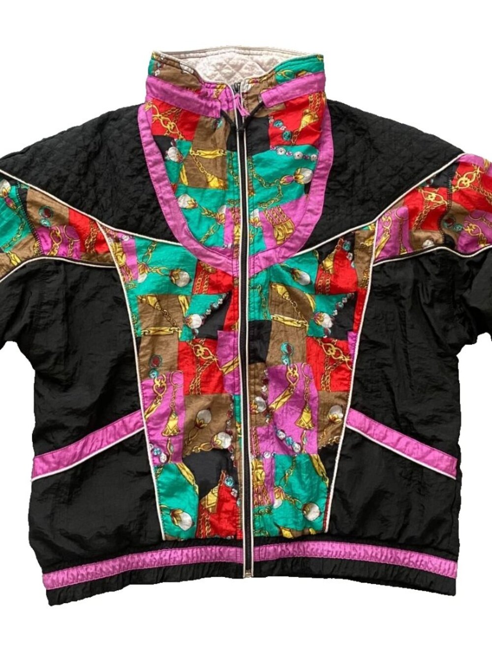 Vintage 90s EVR Black Geometric Windbreaker Jacket